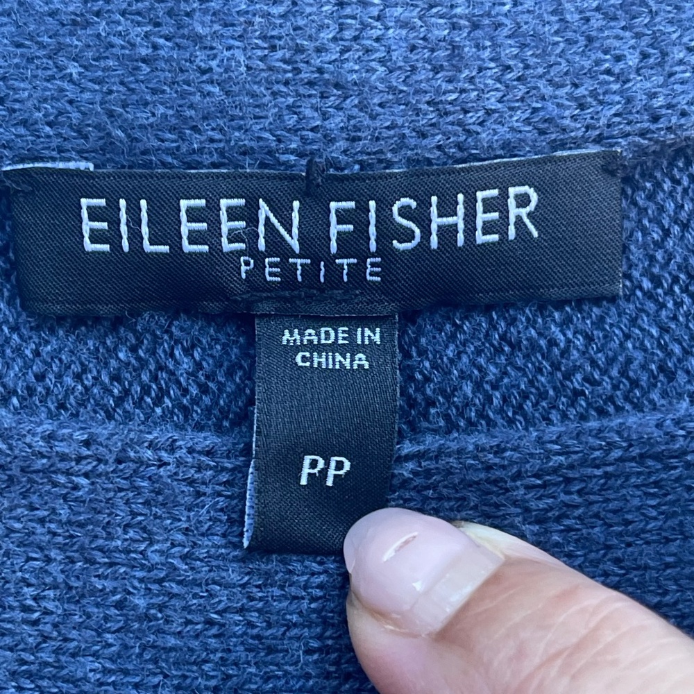 Eileen Fisher sweater dusk blue short sleeve, petite (PP) cotton/cashmere blend - Picture 5 of 11